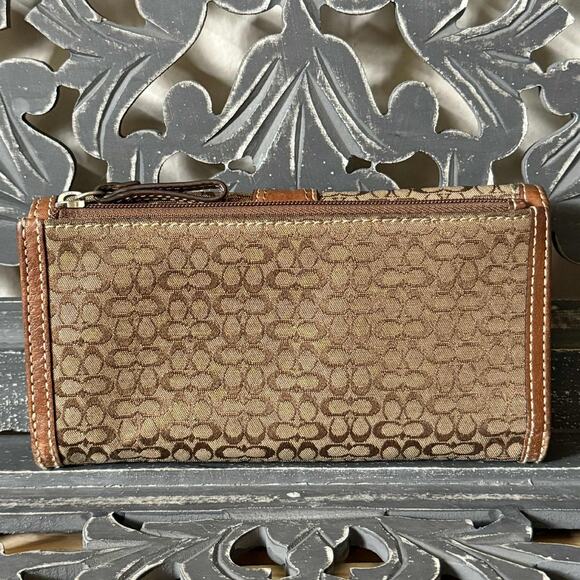 COACH Soho Signature Long Wallet Brown Canvas Leather Buckle Flap - Picture 3 of 12